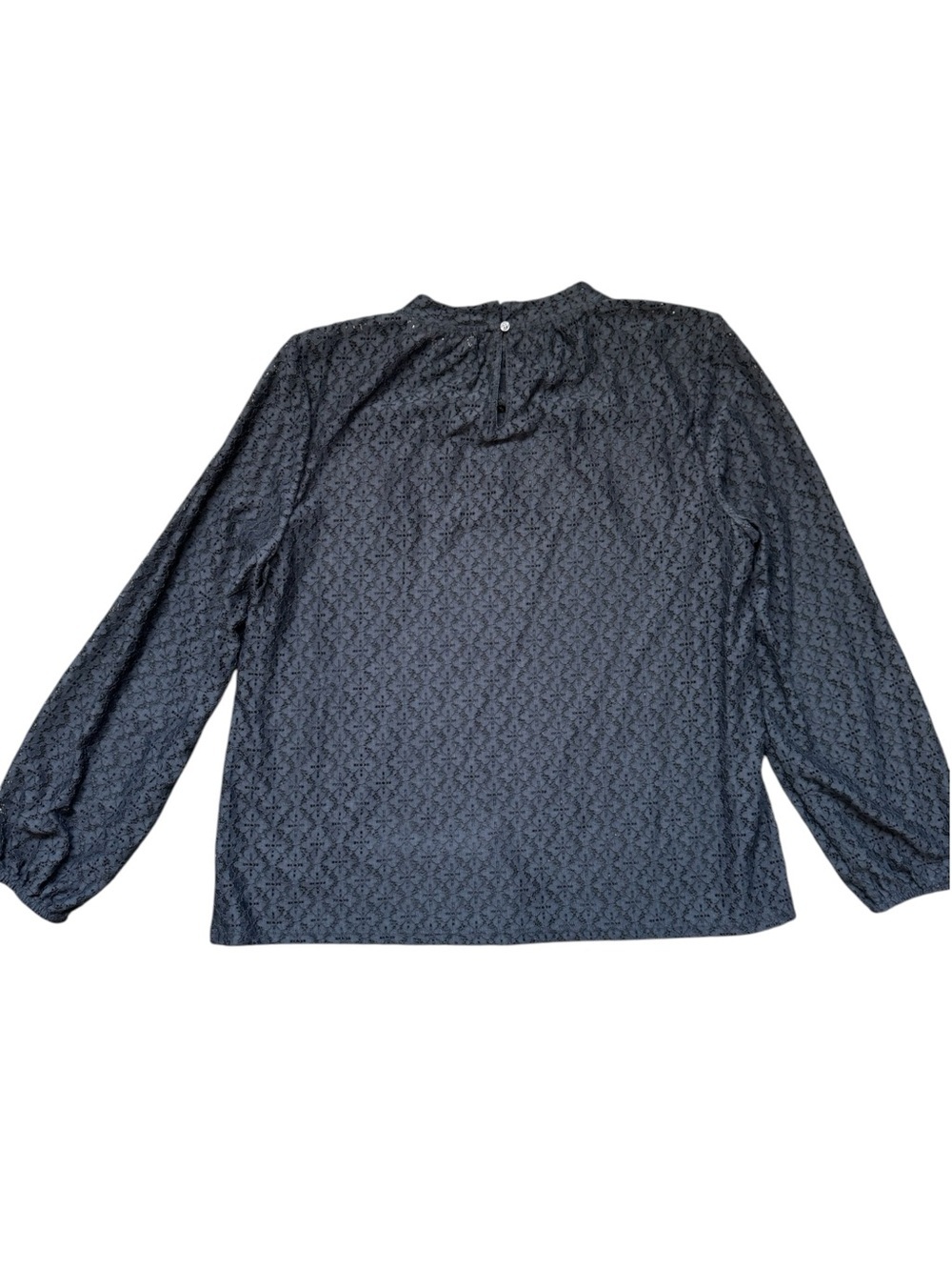 LOFT Navy Blue Lace Floral Appliqué Long Sleeve Blouse Size L Petite - Picture 2 of 5